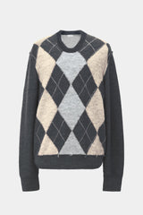 low-gauge intarsia knit L/S U-neck PO(PU325-MPO05) / Charcoal