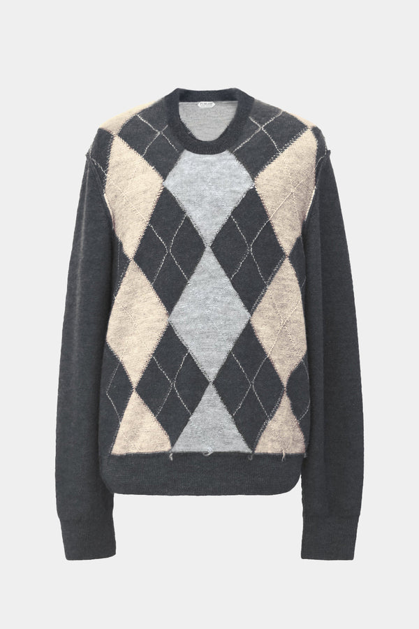low-gauge intarsia knit L/S U-neck PO(PU325-MPO05) / Charcoal