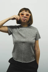 SILK-CASHMRERE KNIT T-SHIRT (CZ125-LPO31) / GRAY