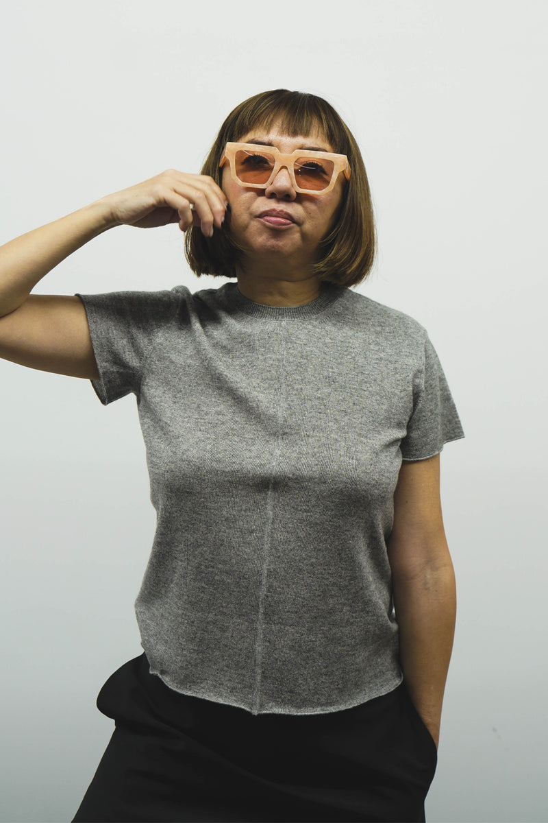 SILK-CASHMRERE KNIT T-SHIRT (CZ125-LPO31) / GRAY
