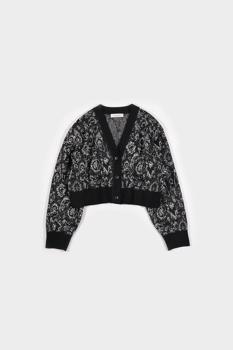 FLORAL PATTERN KNIT ART SHORT CARDIGAN (WK124-LCD04)