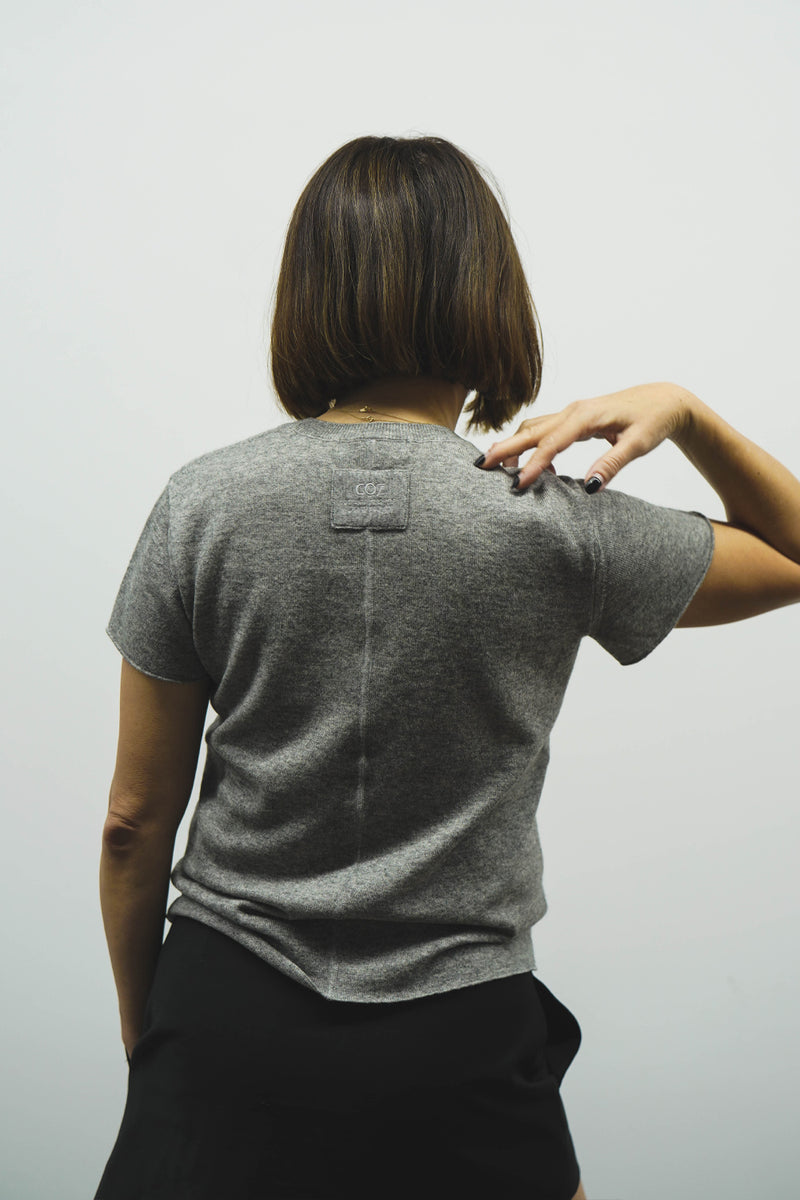 SILK-CASHMRERE KNIT T-SHIRT (CZ125-LPO31) / GRAY