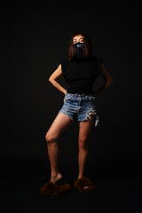 【サ専用 Pre-Order】Shoulder padded Crew-neck Pull-over (CZ126-LPO57) / Black