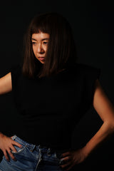 【サ専用 Pre-Order】Shoulder padded Crew-neck Pull-over (CZ126-LPO57) / Black