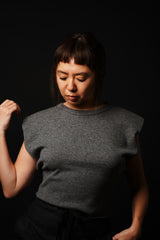 【サ専用 Pre-Order】Shoulder padded Crew-neck Pull-over (CZ126-LPO57) / Grey