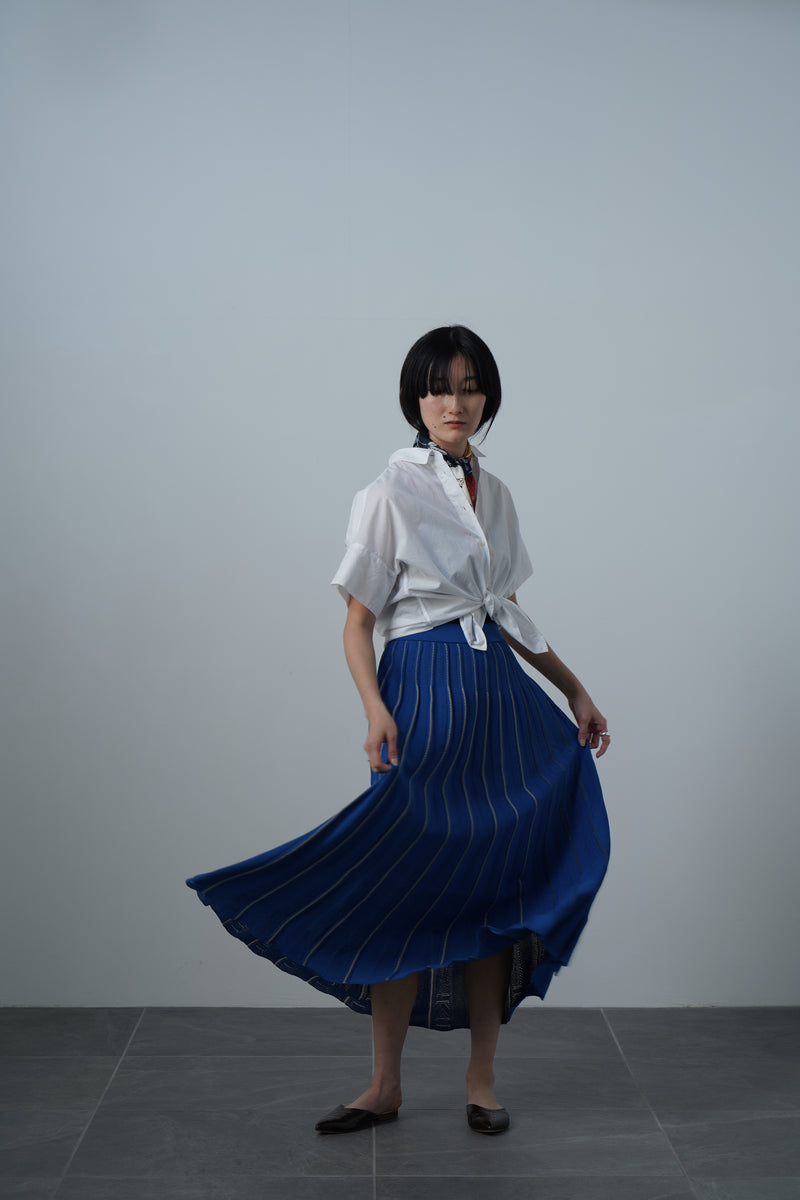【Womens】 Knit pleated flared skirt