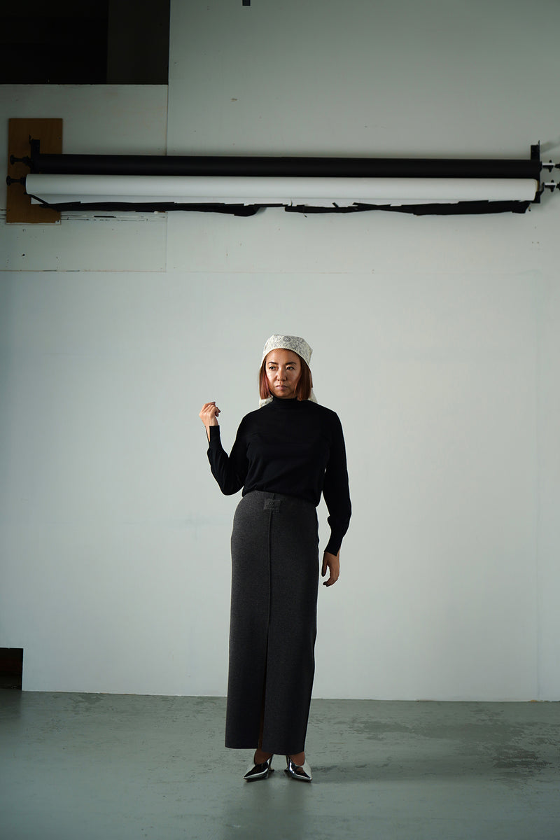 Finest Cashmere  Knit Pencil Skirt (CZ325-LSK04) / Gray