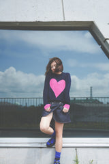 CASHMERE INTERSIA HEART KNIT (CZ324-LPO37) / NAVY