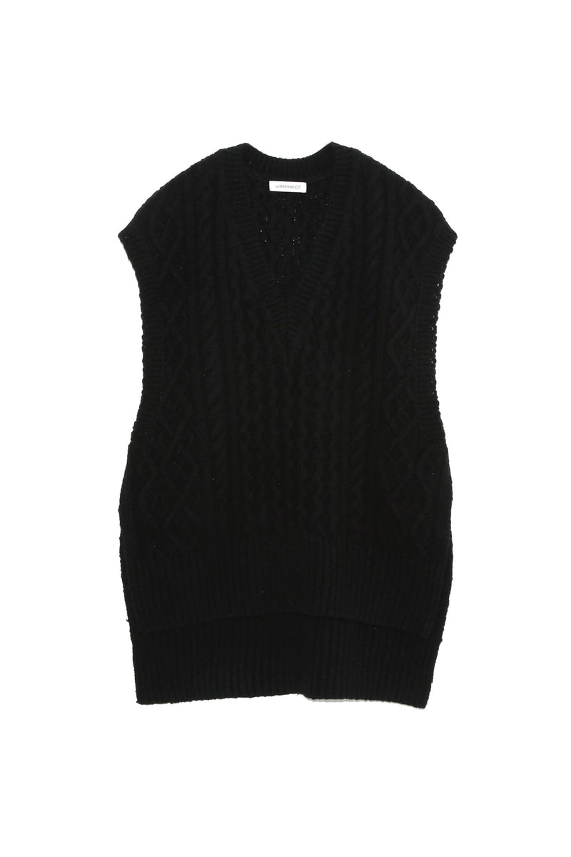 Vintage processing cable knit vest (WK22W-LVE02) / BLACK