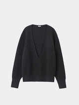 WOOL-POLY Middle-gauge AZE Deep-Vneck L/S Pullover(PU126-MPO05) / Charcoal