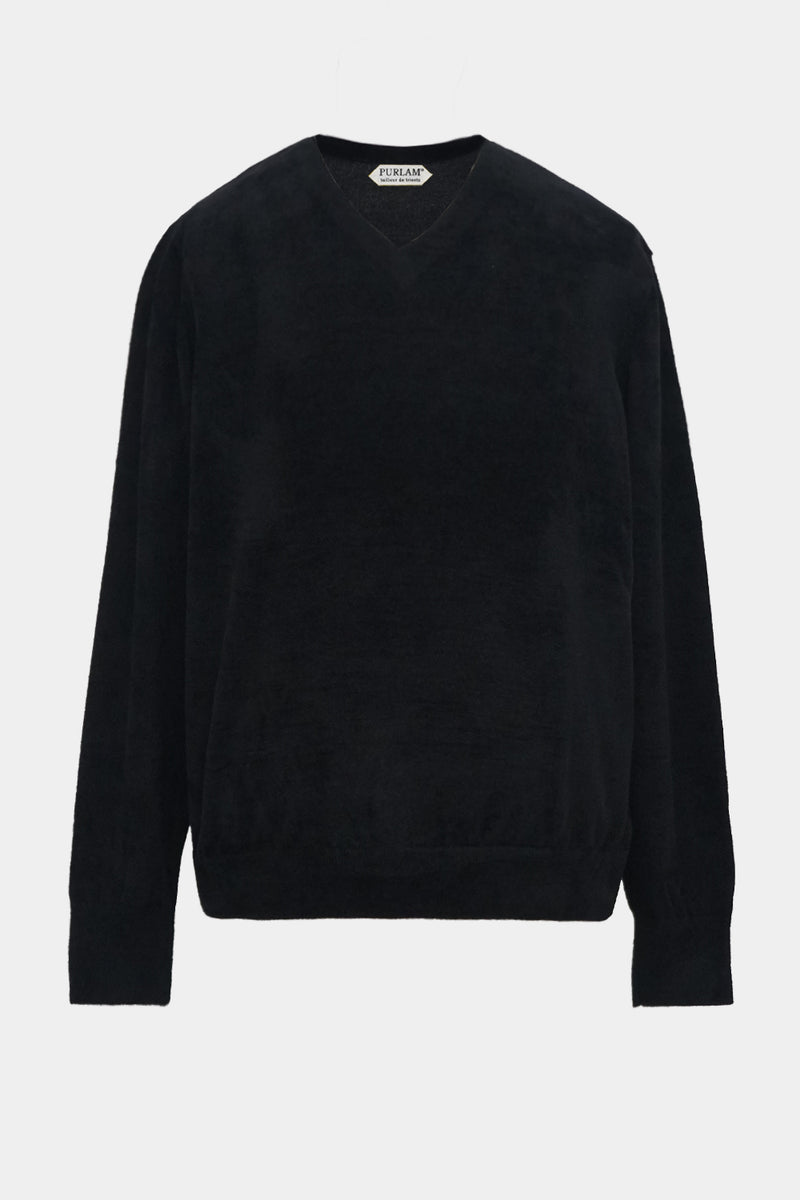 chenille yarn v-neck knit L/S PO(PU325-MPO06) / BLACK