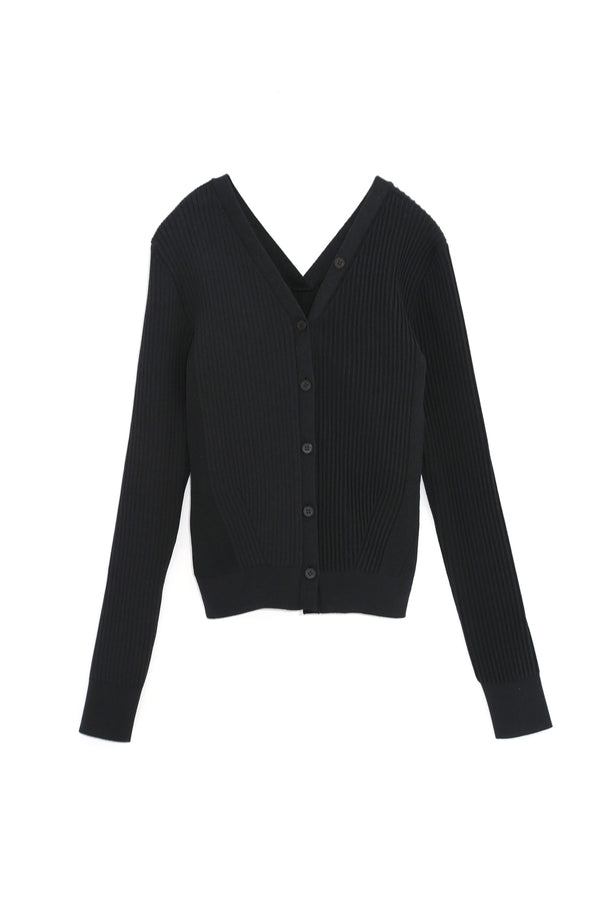 SUPER HIGH GAUGE RIB KNIT CARDIGAN (WK21W-LCD01-36) / BLACK