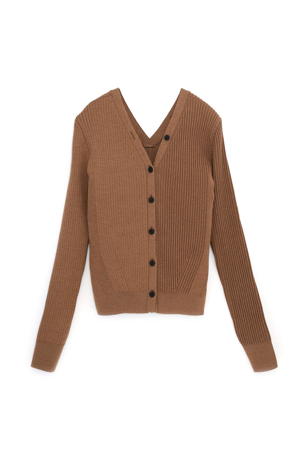 SUPER HIGH GAUGE RIB KNIT CARDIGAN (WK21W-LCD01-36) / CAMEL