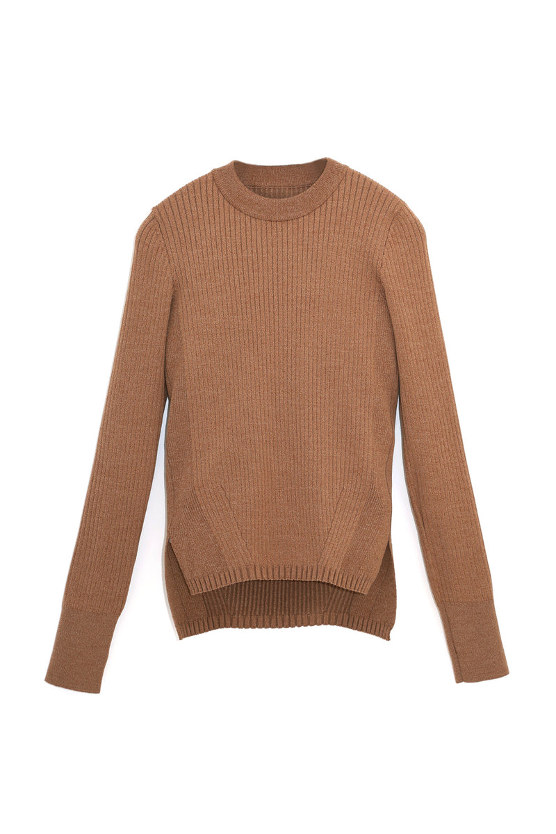 SUPER HIGH GAUGE RIB KNIT PULLOVER (WK21W-LPO03) / CAMEL