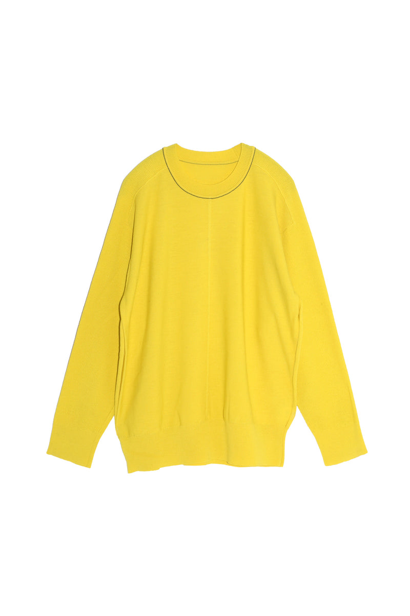 HIGH TWIST WOOL MIDDLE GAUGE CREW NECK KNIT (WK21W-MPO01-29) / YELLOW