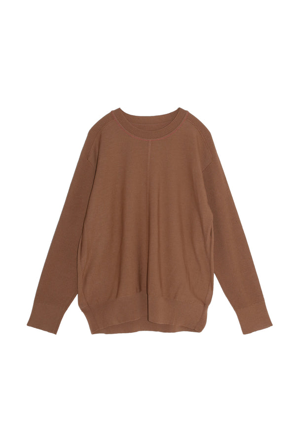 HIGH TWIST WOOL MIDDLE GAUGE CREW NECK KNIT (WK21W-MPO01-29) / CAMEL