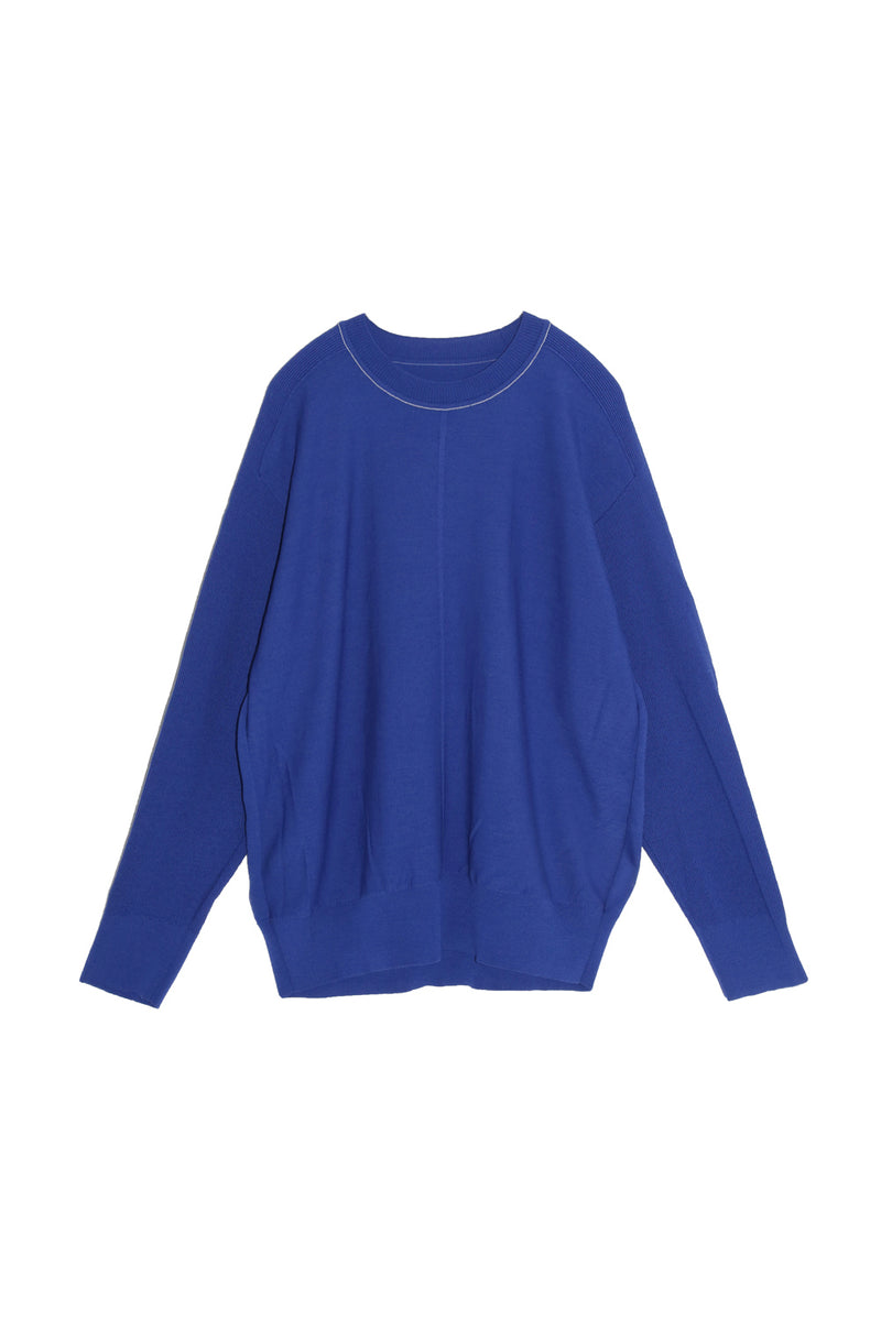 HIGH TWIST WOOL MIDDLE GAUGE CREW NECK KNIT (WK21W-MPO01-29) / BLUE