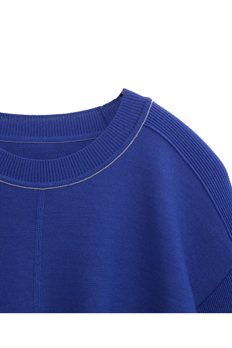 HIGH TWIST WOOL MIDDLE GAUGE CREW NECK KNIT (WK21W-MPO01-29) / BLUE