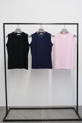 【サ専用 Pre-Order】Silk Cashmere Sleeve-less T-shirt (CZ126-LPO52) / Black