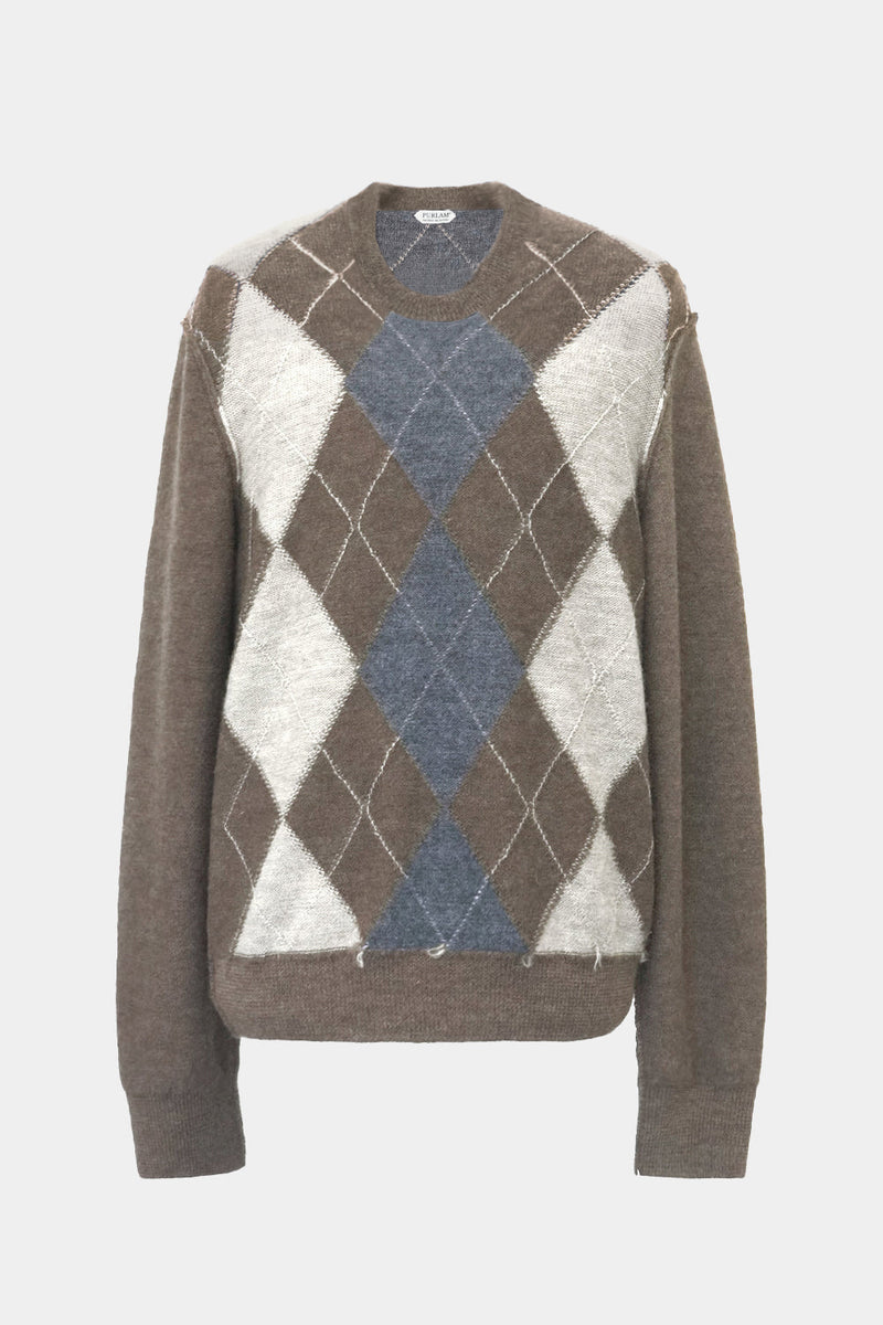 low-gauge intarsia knit L/S U-neck PO(PU325-MPO05) / Brown