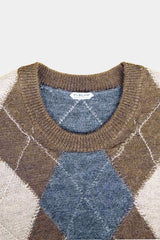 low-gauge intarsia knit L/S U-neck PO(PU325-MPO05) / Brown