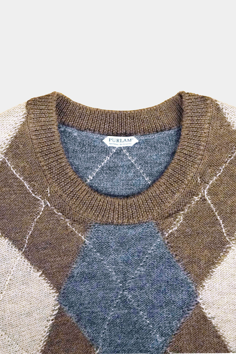 low-gauge intarsia knit L/S U-neck PO(PU325-MPO05) / Brown
