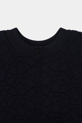 Flower Knit Quilt PO Zip-cardigan (WK325-LPO03-DARK NAVY)