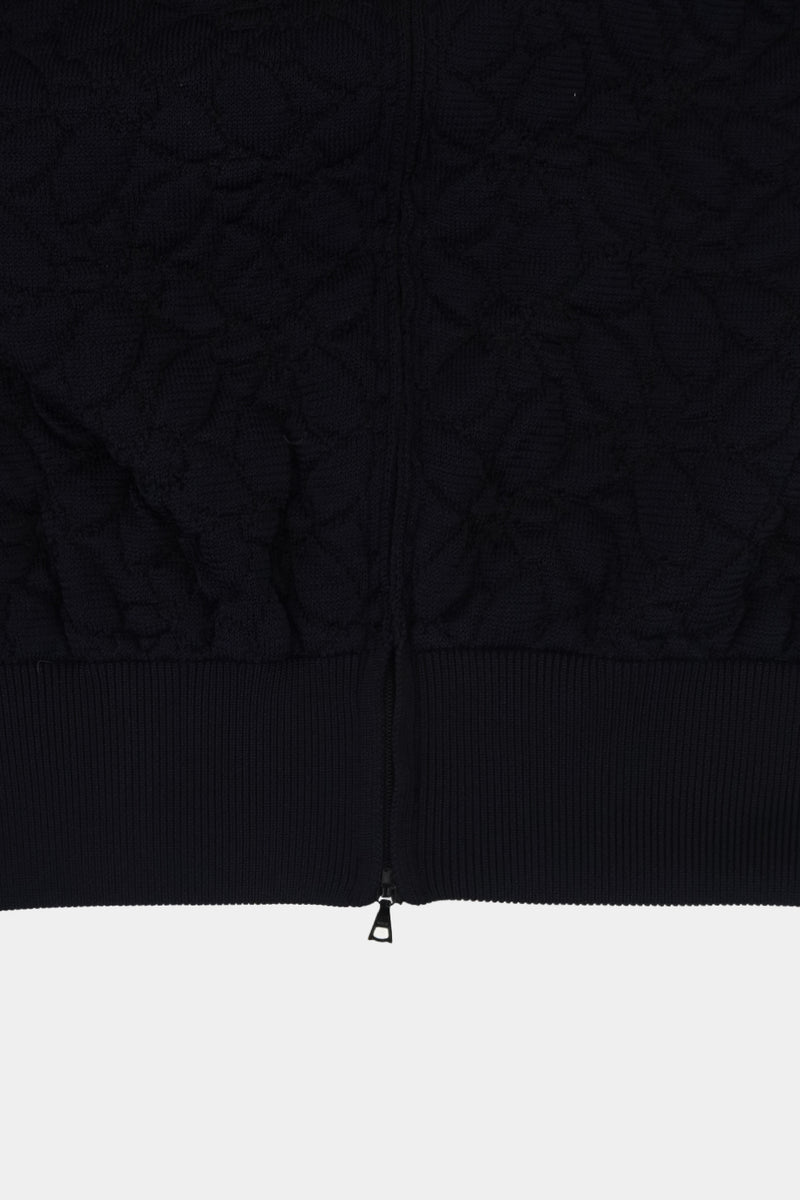 Flower Knit Quilt PO Zip-cardigan (WK325-LPO03-DARK NAVY)