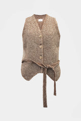 Low-gauge Half-cardigan St-vest (WK325-LVE02-BROWN)