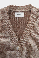 Low-gauge Half-cardigan St-vest (WK325-LVE02-BROWN)