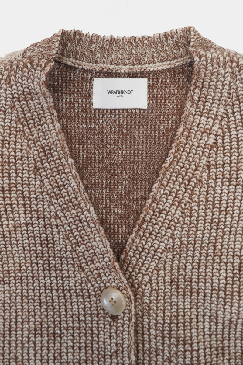 Low-gauge Half-cardigan St-vest (WK325-LVE02-BROWN)