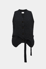 Low-gauge Half-cardigan St-vest (WK325-LVE02-CHARCOAL)