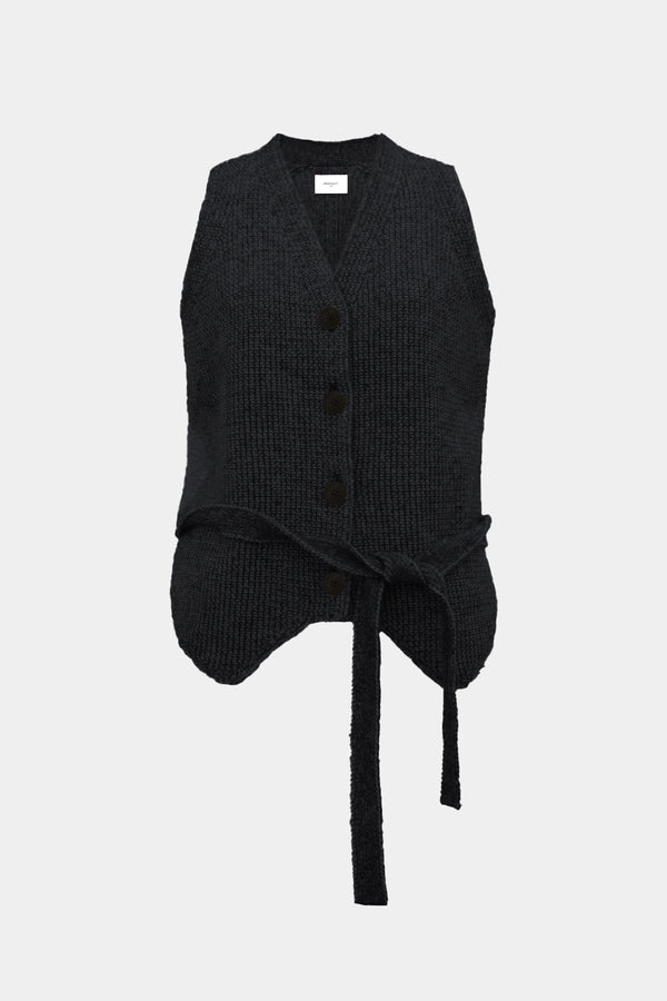 Low-gauge Half-cardigan St-vest (WK325-LVE02-CHARCOAL)