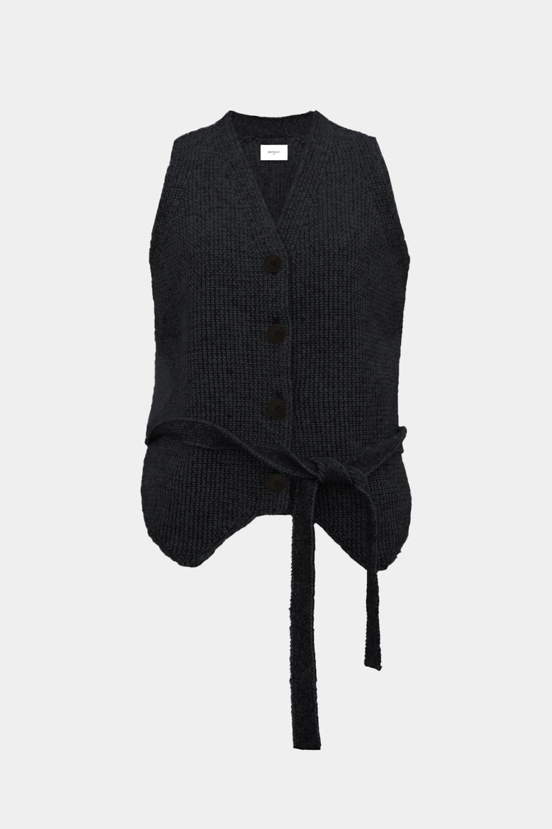 Low-gauge Half-cardigan St-vest (WK325-LVE02-CHARCOAL)