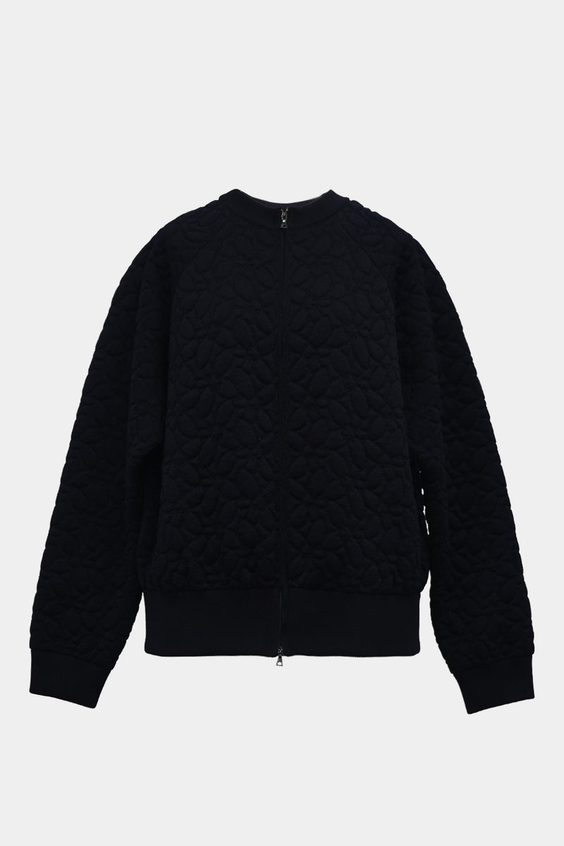 Flower Knit Quilt PO Zip-cardigan (WK325-LPO03-DARK NAVY)