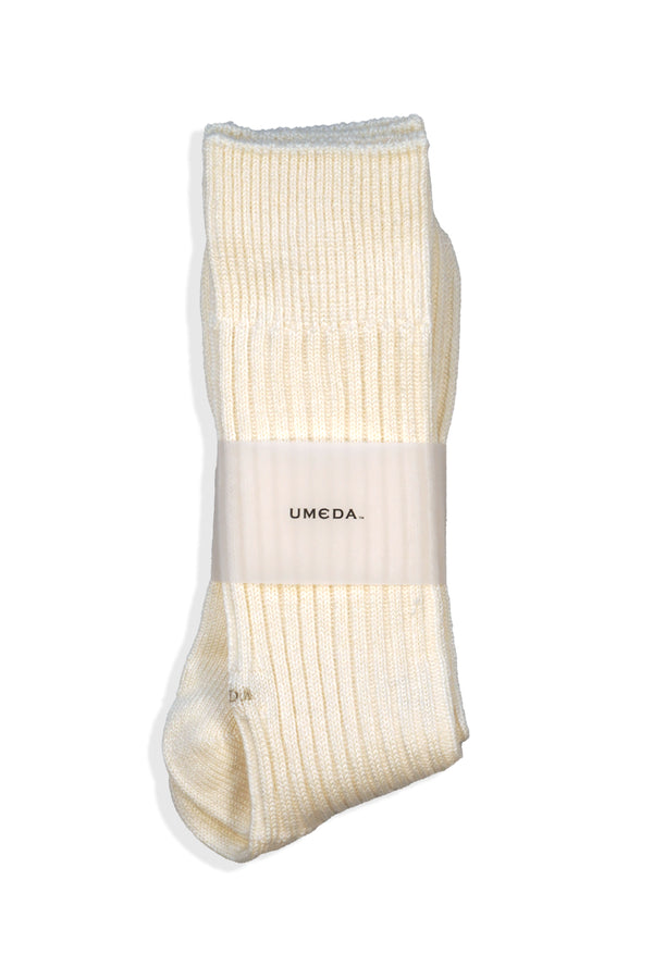 Wool Linen Long Rib Socks (UM501-MSO02) / OFF WHITE