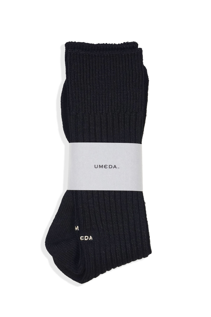 Wool Linen Long Rib Socks (UM501-MSO02) / BLACK