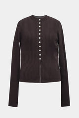 High-gauge Crew-neck Rib Cardigan (WK325-LCD01-BROWN)