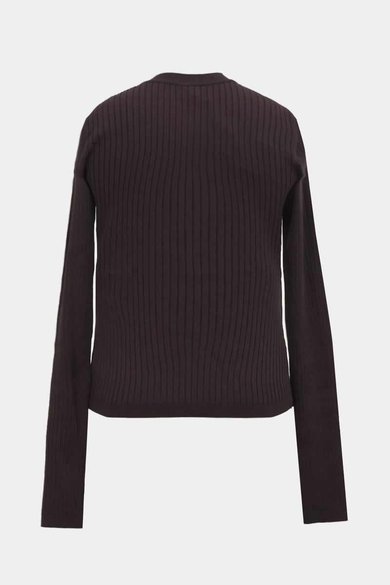 High-gauge Crew-neck Rib Cardigan (WK325-LCD01-BROWN)