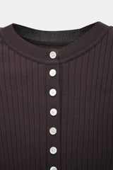High-gauge Crew-neck Rib Cardigan (WK325-LCD01-BROWN)