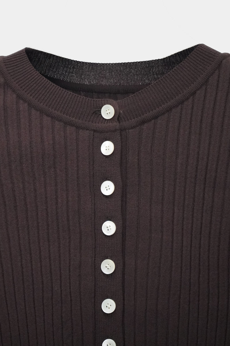 High-gauge Crew-neck Rib Cardigan (WK325-LCD01-BROWN)