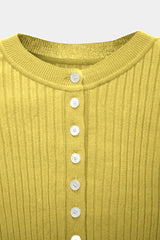 High-gauge Crew-neck Rib Cardigan (WK325-LCD01-YELLOW)