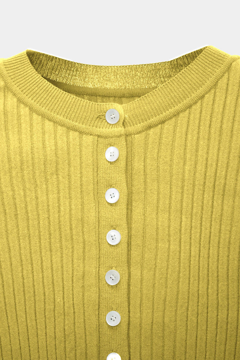 High-gauge Crew-neck Rib Cardigan (WK325-LCD01-YELLOW)