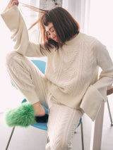 【WOMENS】 CASHMERE HEART CABLE PANTS
