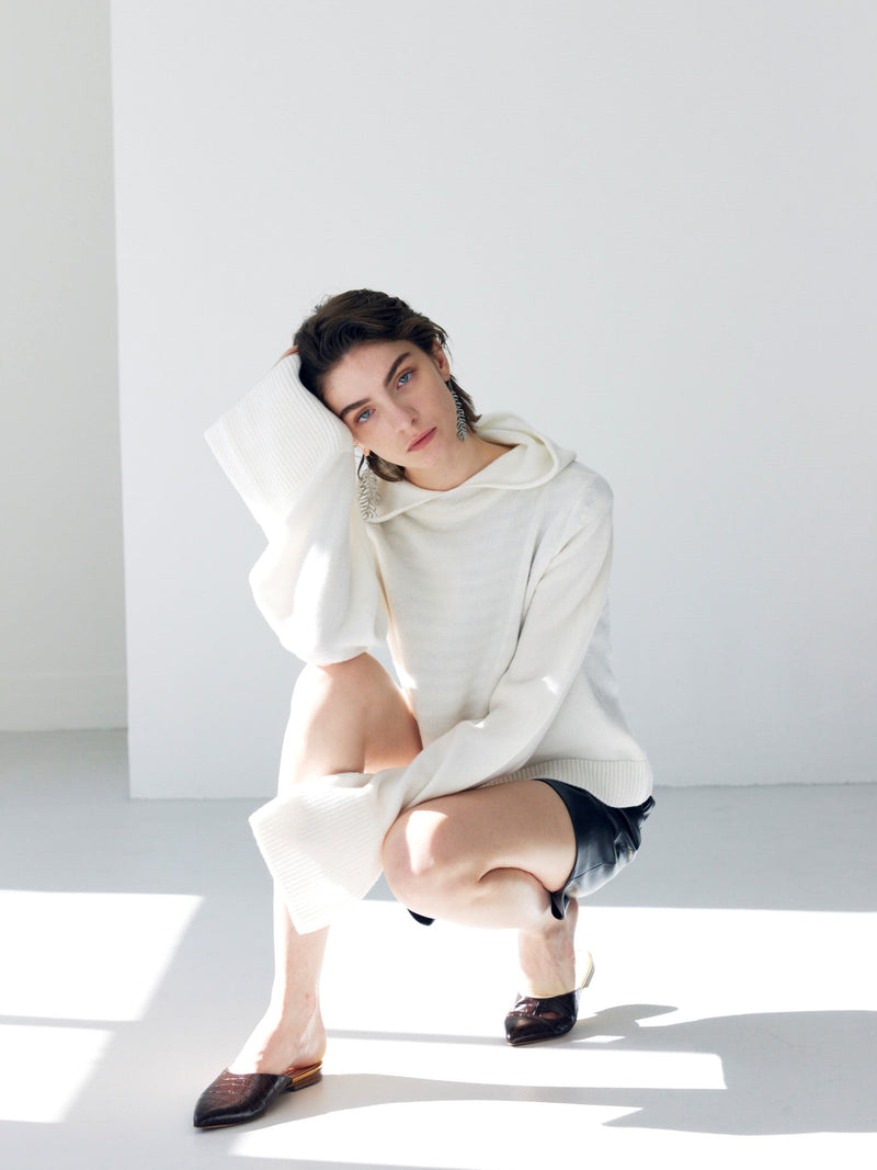 【WOMENS】 WIDE SLEEVE CASHMERE KNIT HOODIE
